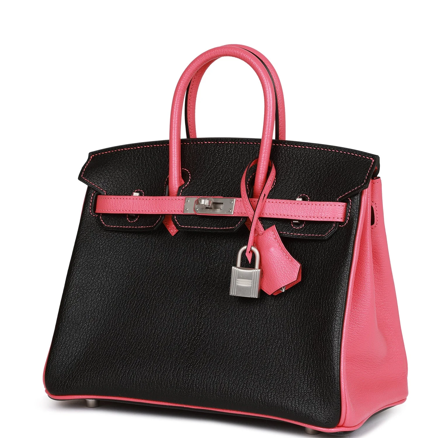 Replicate Hermes Special Order (HSS) Birkin 25 Black and Rose Azalee Chèvre Brushed Palladium Hardware(1:1 replica)