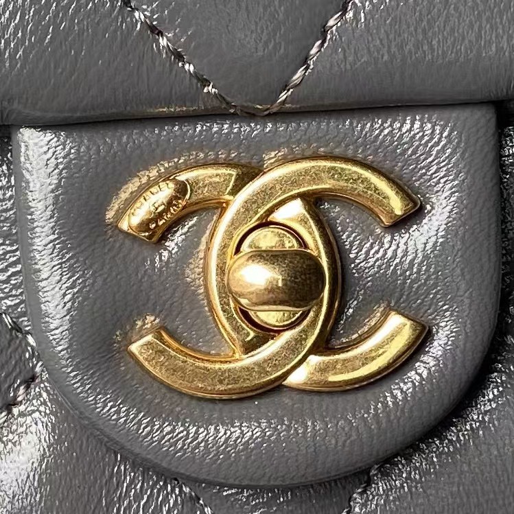 Replicate Chanel 24A AS4992 Mini Shiny Lambskin Flap Bag with Top Handle Grey(1:1 replica)
