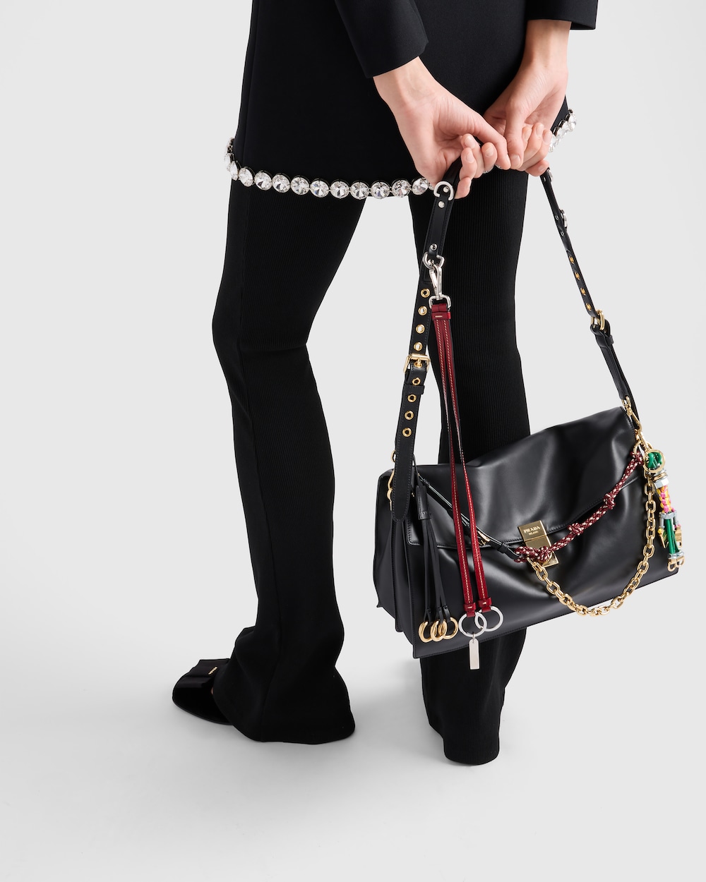 Replicate Prada Soft Sound Large Leather Shoulder Bag With Charms(1:1 replica)