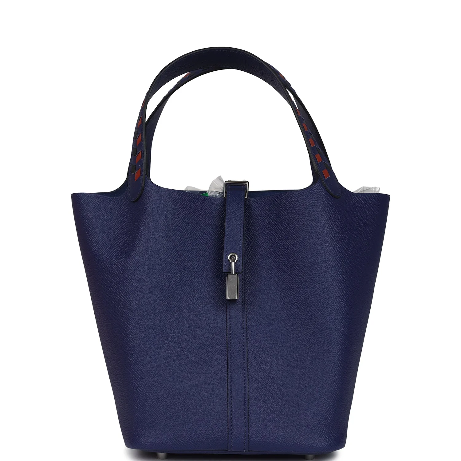 Replicate Hermes Picotin Lock 22 Tressage De Cuir Bleu Encre, Brique and Black Epsom Palladium Hardware(1:1 replica)