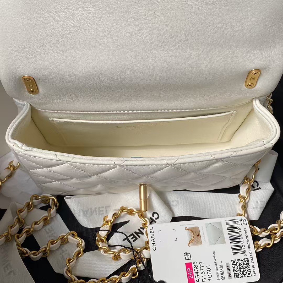 Replicate Chanel AS4385 Mini Flap Bag Pearl Lambskin Faux Pearl   Gold Metal White(1:1 replica)