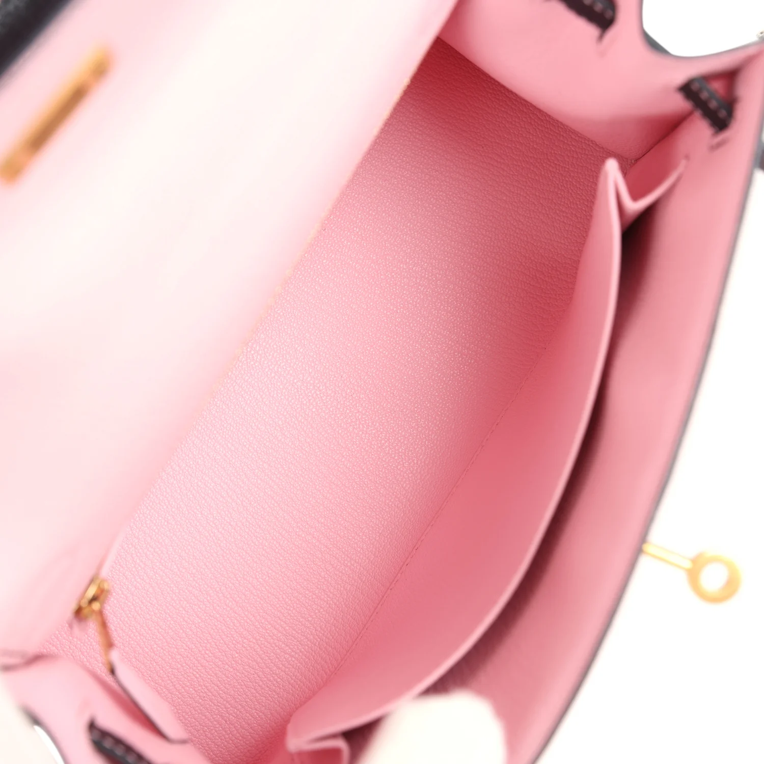 Replicate Hermes Special Order (HSS) Kelly Sellier 25 Rose Sakura and Black Chevre Mysore Brushed Gold Hardware(1:1 replica)