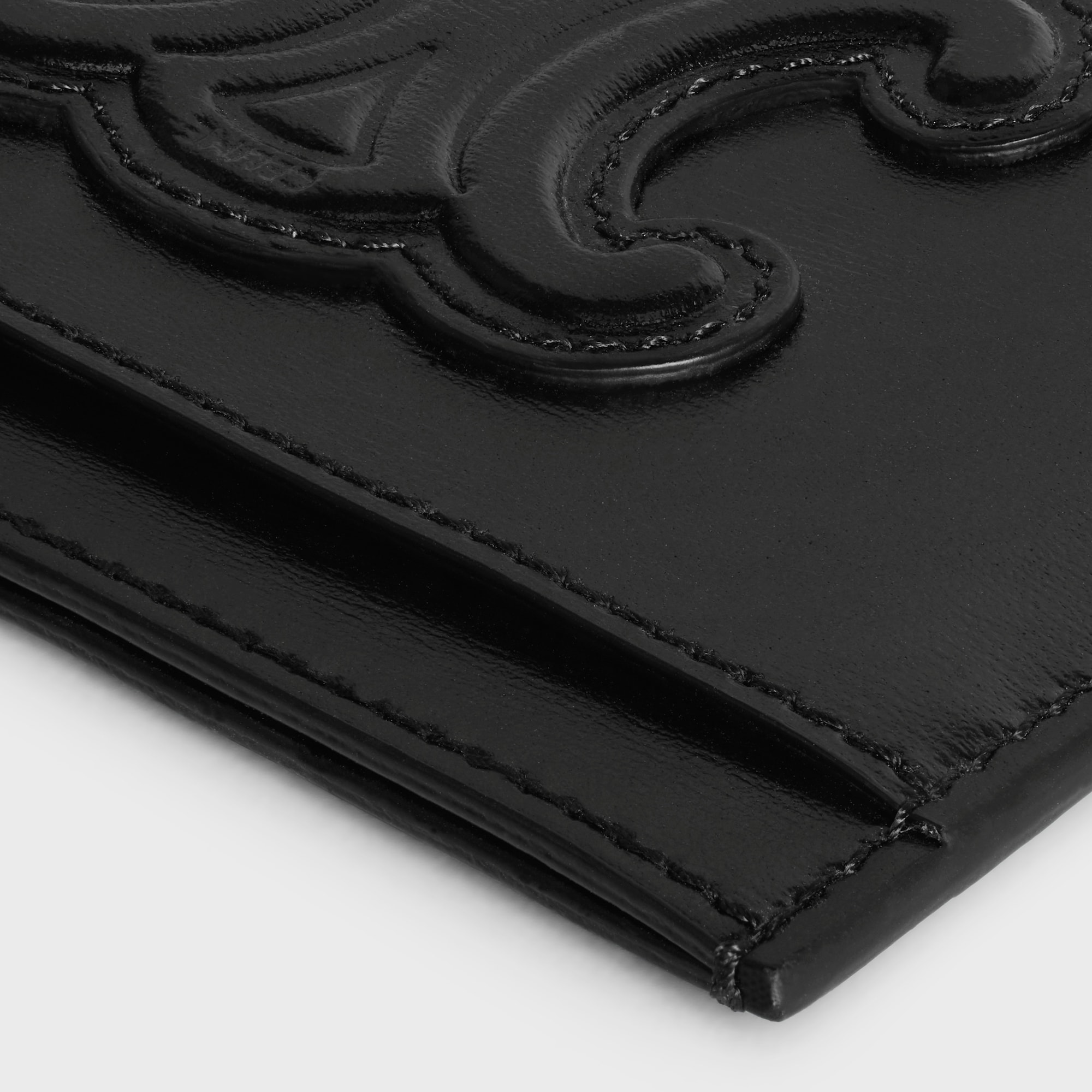 Replicate CARD HOLDER CUIR TRIOMPHE IN SHINY CALFSKIN BLACK(1:1 replica)