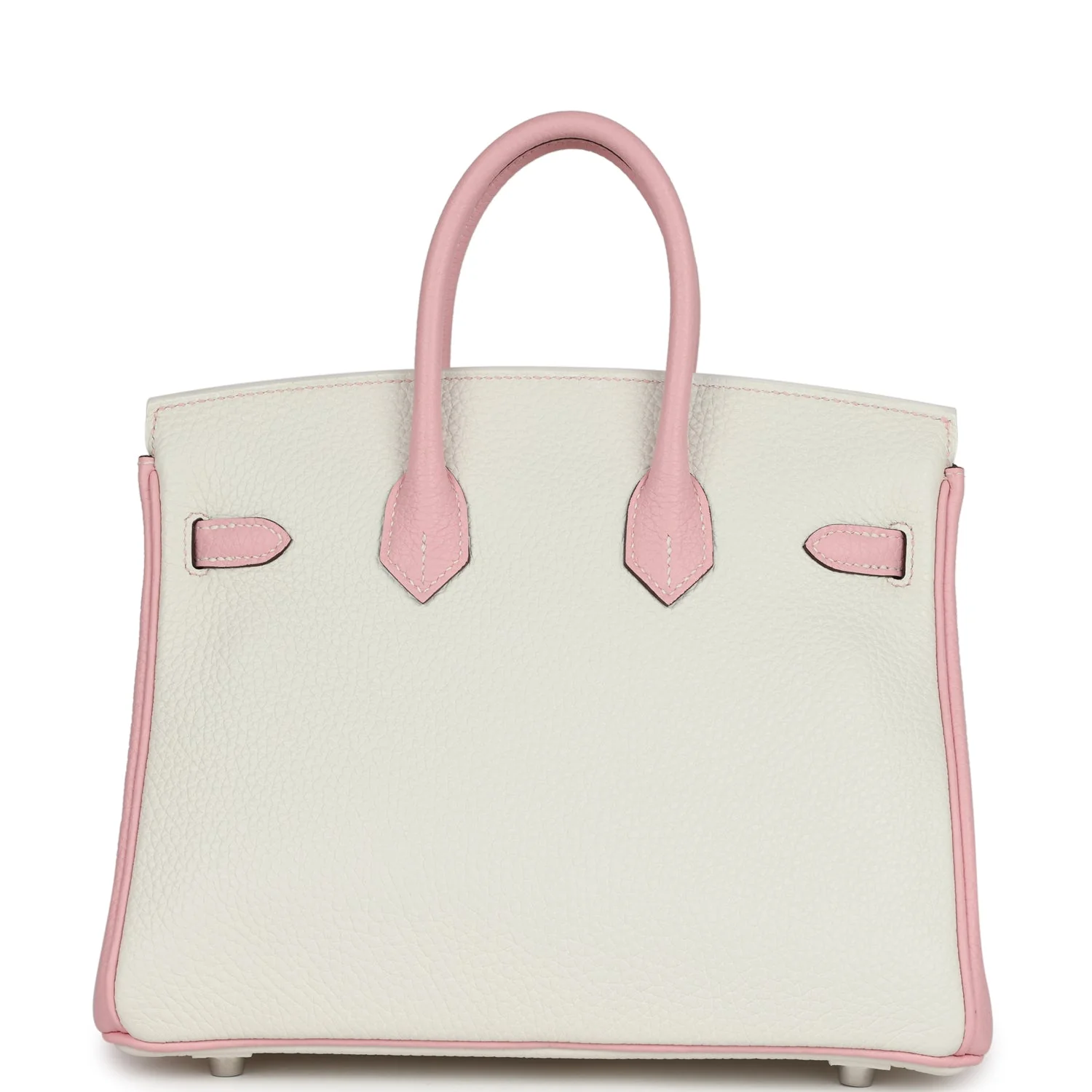 Replicate Hermes Special Order (HSS) Birkin 25 Rose Sakura and White Clemence Brushed Palladium Hardware(1:1 replica)