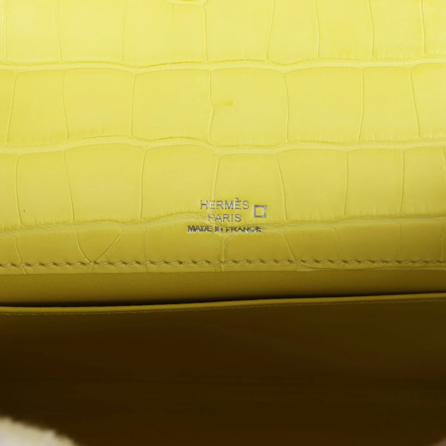 Replicate Hermes Kelly Pochette Lime Matte Alligator Palladium Hardware(1:1 replica)