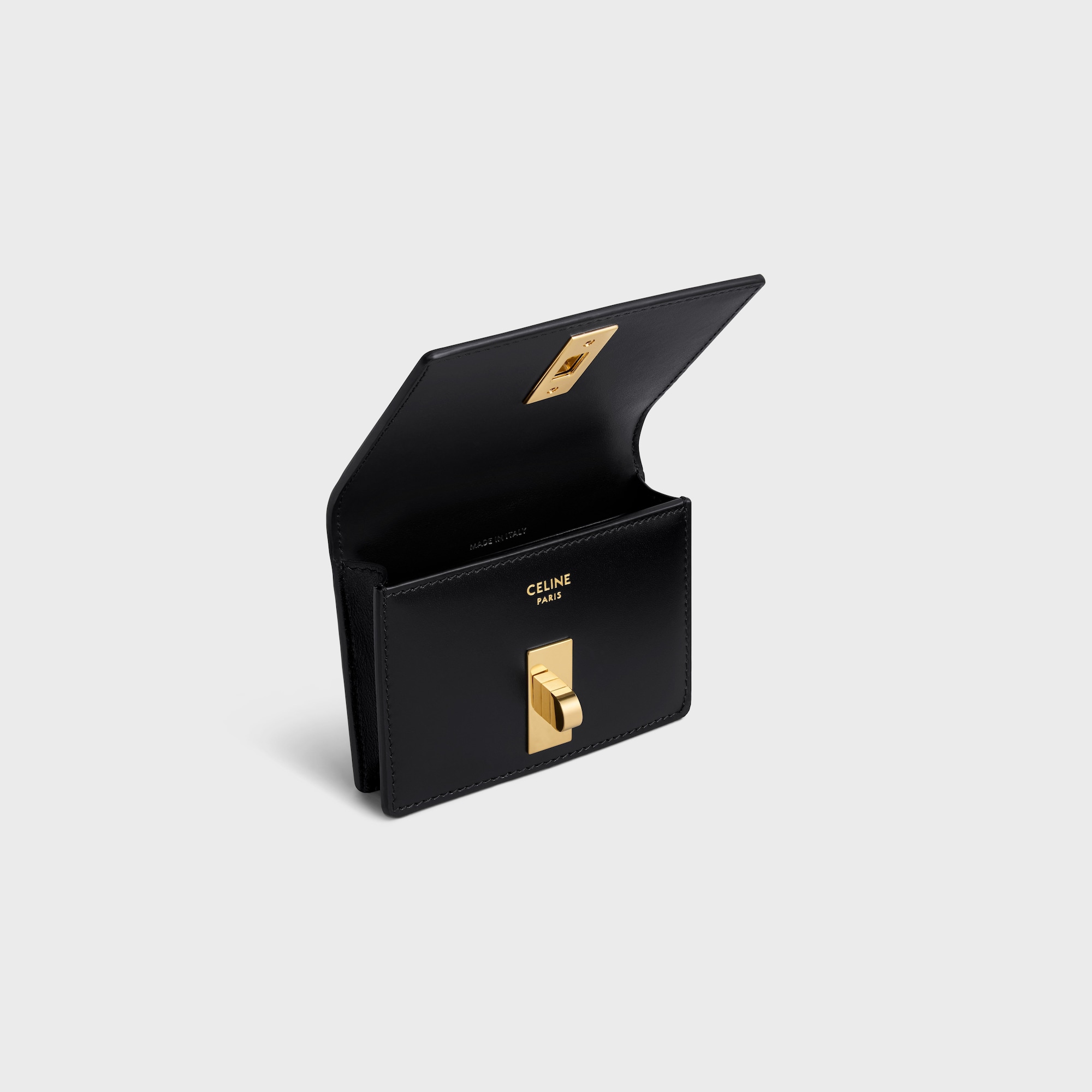 Replicate CARD HOLDER WITH FLAP 16 IN SATINATED CALFSKIN BLACK(1:1 replica)