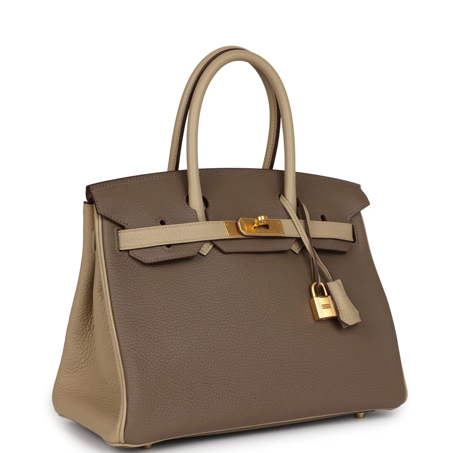 Replicate Hermes Special Order (HSS) Birkin 30 Bi-Color Gris Tourterelle and Etoupe Clemence Brushed Gold Hardware(1:1 replica)