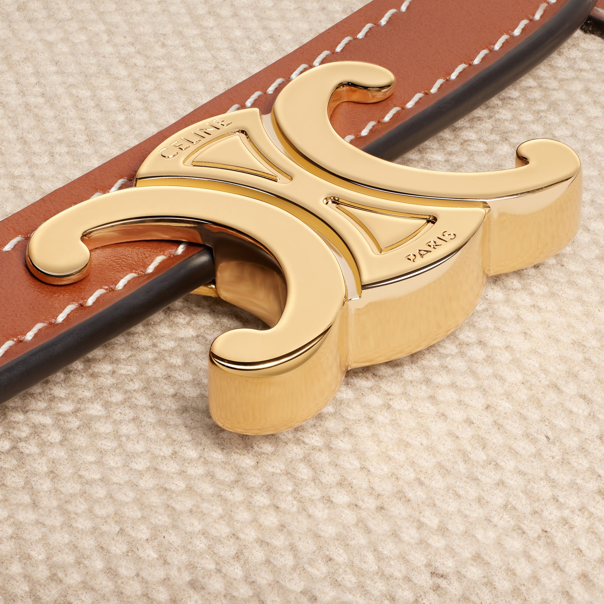 Replicate SMALL FLAP WALLET TRIOMPHE IN TEXTILE AND CALFSKIN NATURAL / TAN(1:1 replica)