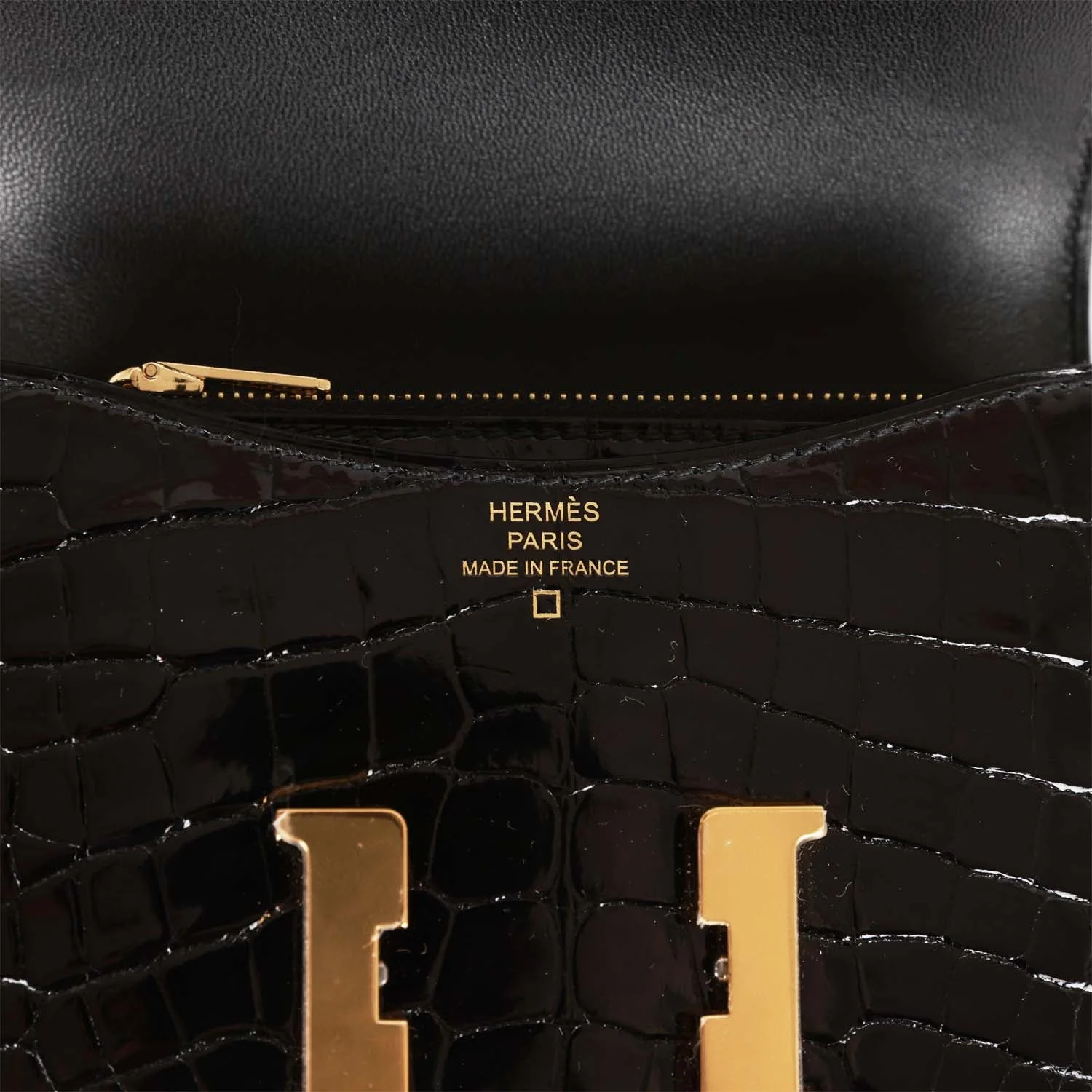 Replicate Hermes Constance Slim Wallet Shiny Black Alligator Gold Hardware(1:1 replica)