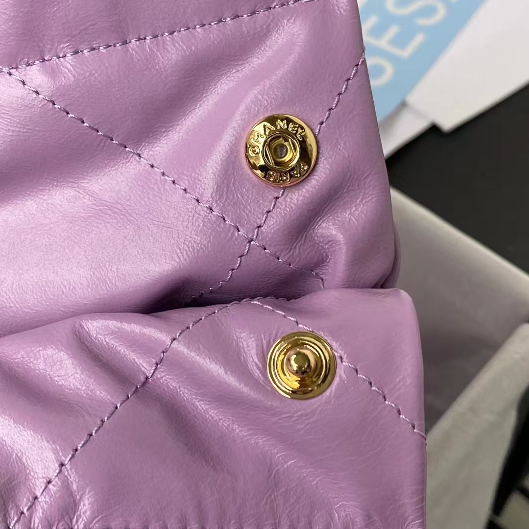Replicate Chanel 22 AS3260 Small Bag Purple Calfskin Gold Hardware(1:1 replica)