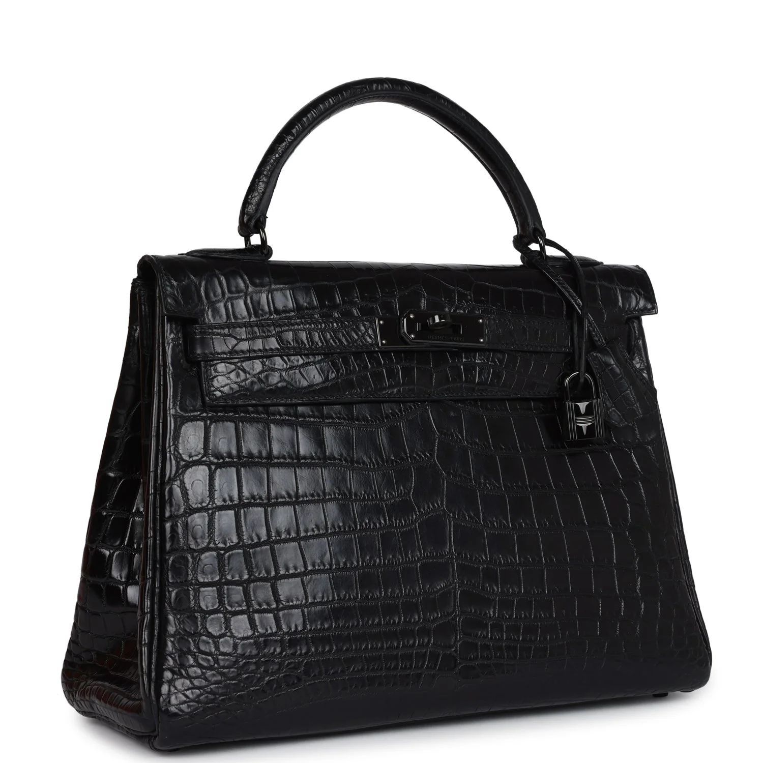 Replicate Hermes Kelly Retourne 32 SO Black Matte Niloticus Crocodile Black Hardware(1:1 replica)