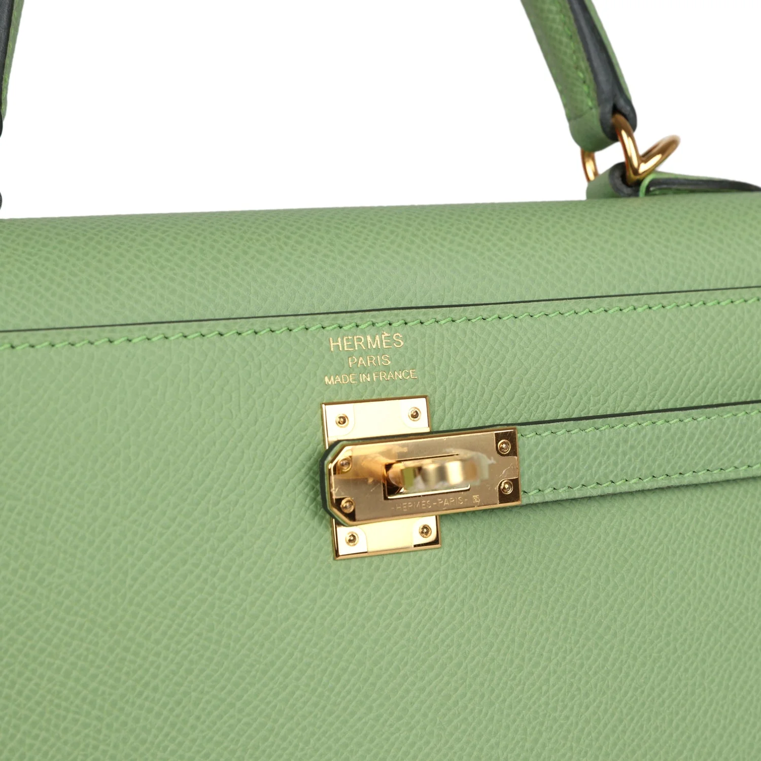 Replicate Hermes Kelly Sellier 25 Vert Criquet Epsom Gold Hardware(1:1 replica)