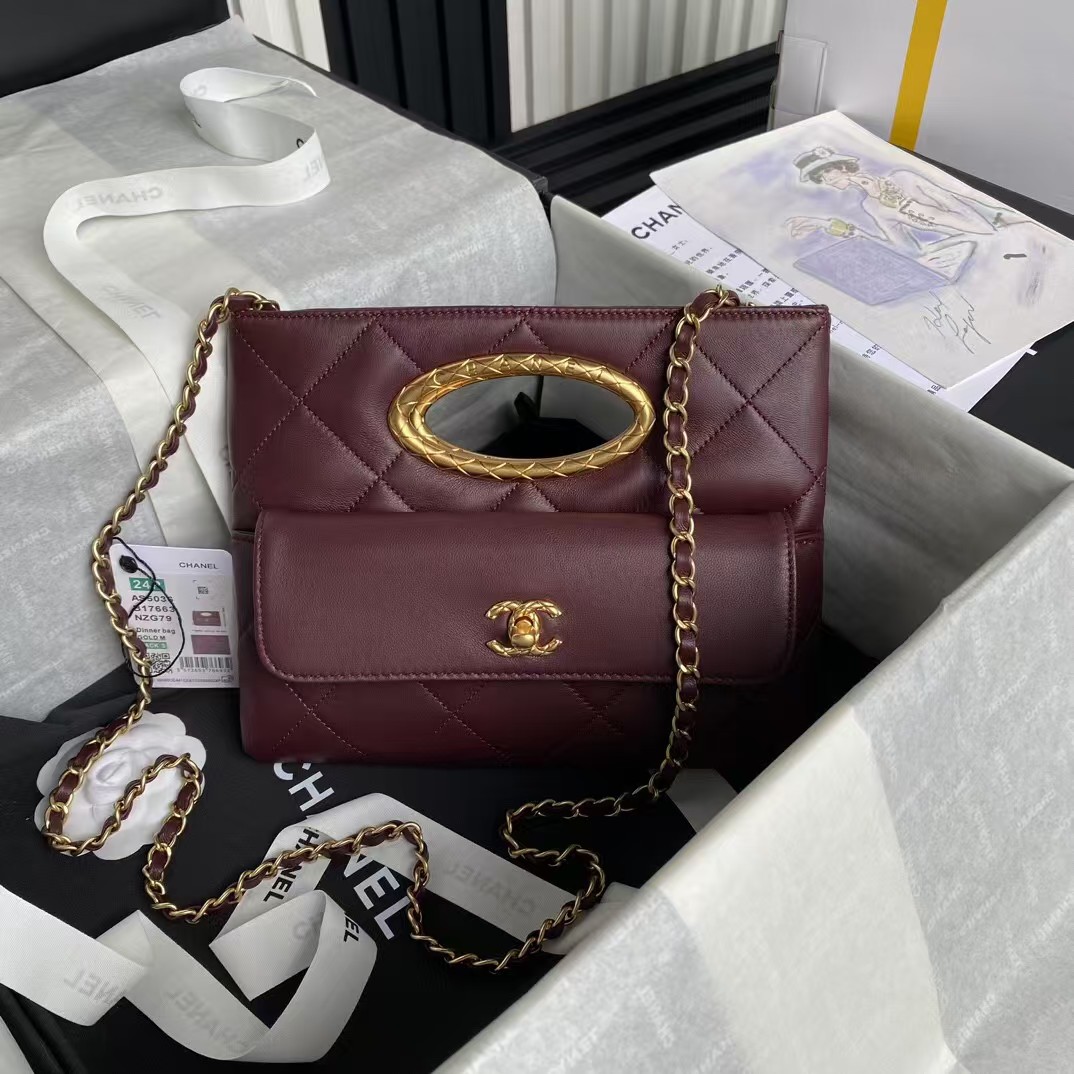 Replicate Chanel 24B AS5038 Lambskin Clutch Burgundy(1:1 replica)