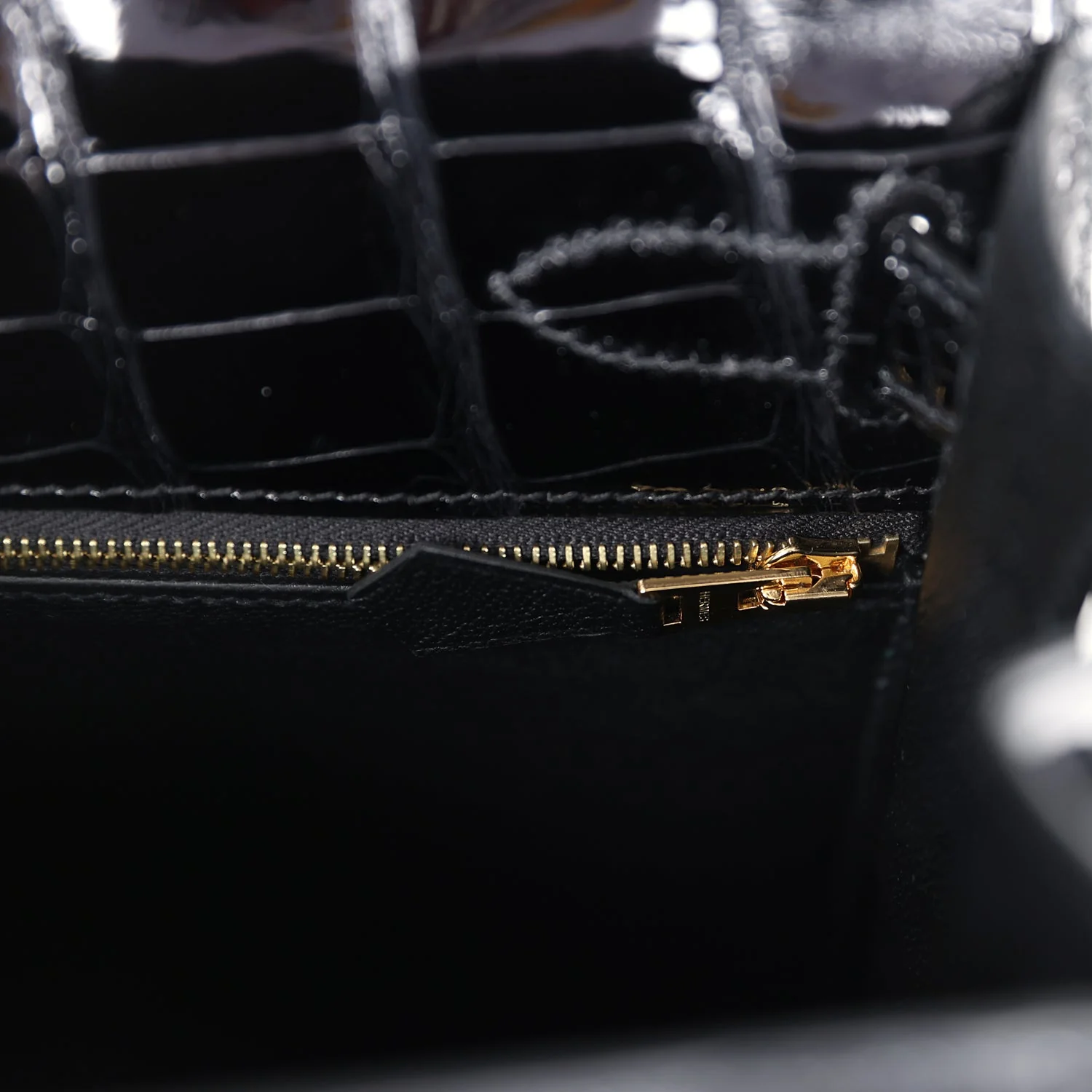 Replicate Hermes Kelly Sellier 28 Black Shiny Alligator Gold Hardware(1:1 replica)