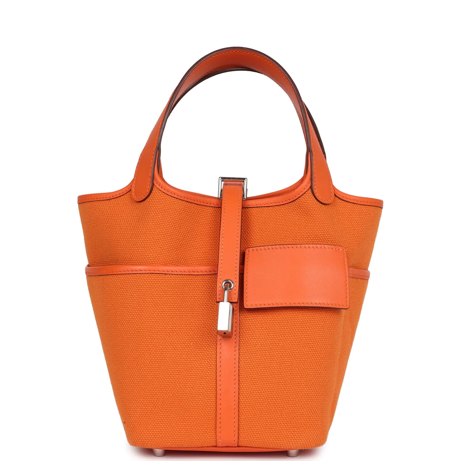 Replicate Hermes Picotin Cargo 18 Orange Swift and Toile Canvas Palladium Hardware(1:1 replica)