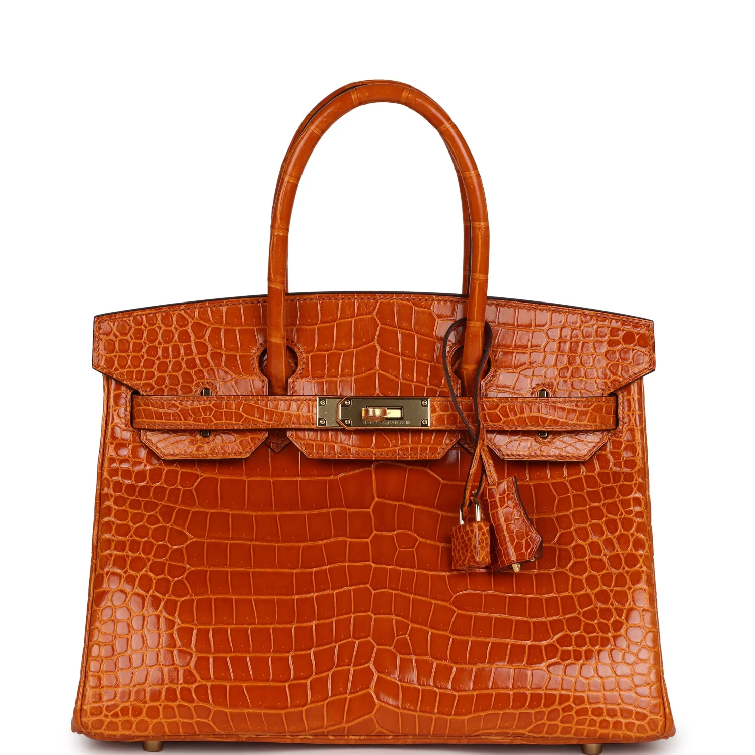 Replicate Hermes Birkin 30 Pain D' Epice Shiny Porosus Crocodile Gold Hardware(1:1 replica)