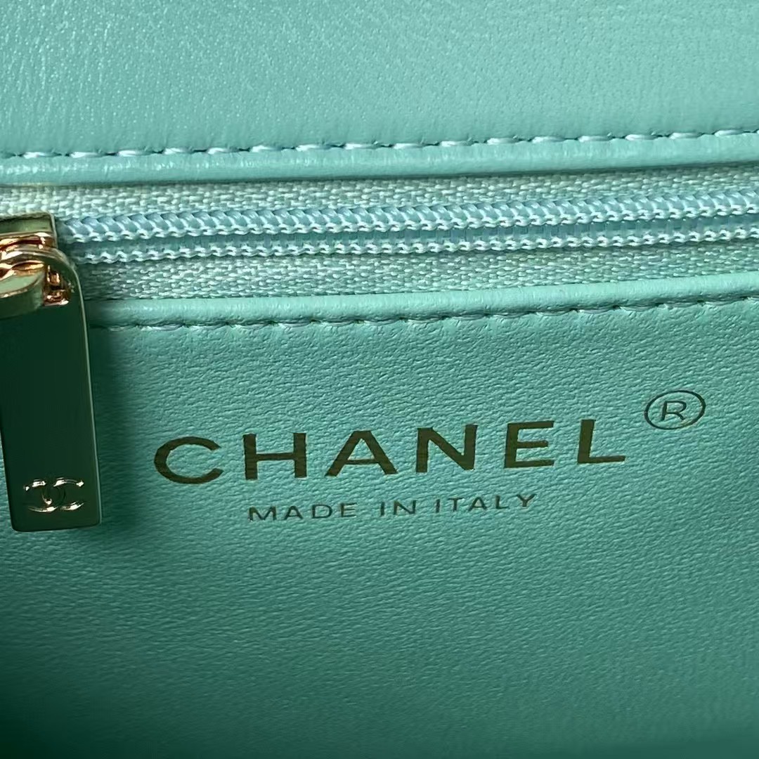 Replicate Chanel 24C AS4543 Mini Flap Bag Chain Bag Top Handle Turquoise Lambskin(1:1 replica)