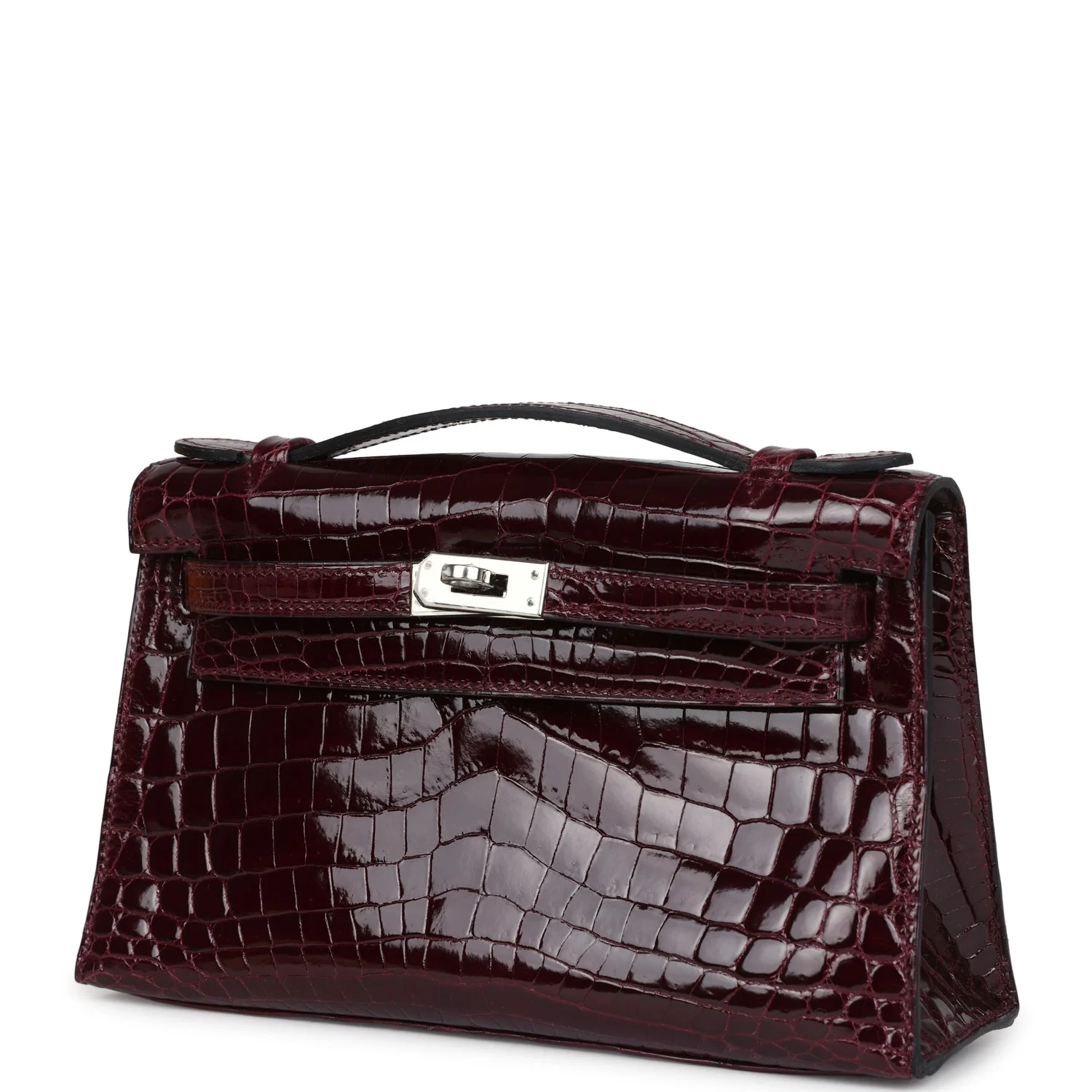 Replicate Hermes Kelly Pochette Bordeaux Shiny Niloticus Crocodile Palladium Hardware(1:1 replica)