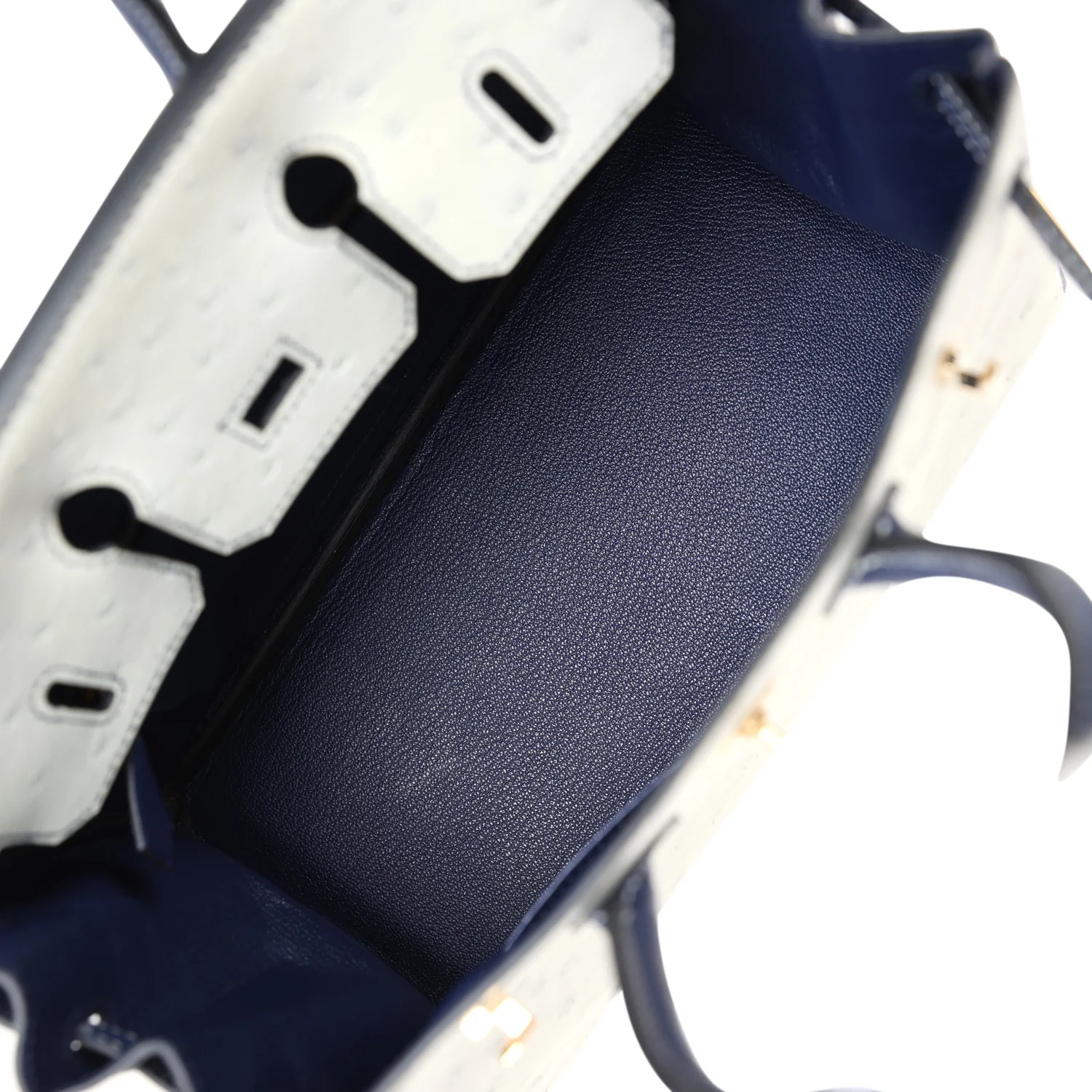 Replicate Hermes Special Order (HSS) Birkin 25 Gris Perle and Bleu Iris Ostrich Permabrass Hardware(1:1 replica)