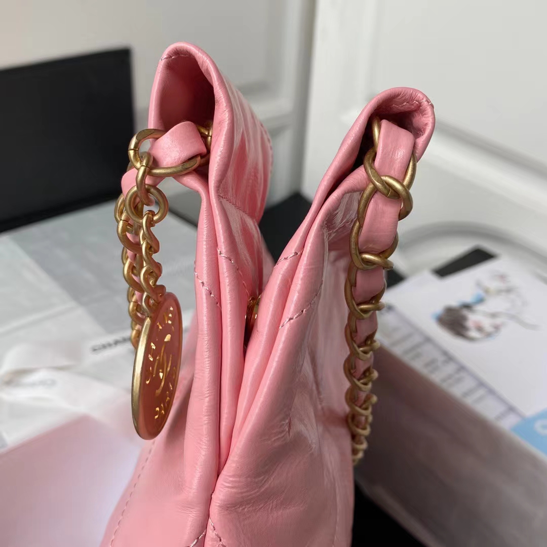 Replicate Chanel 22 AS3260 Small Bag Pink Calfskin Gold Hardware(1:1 replica)