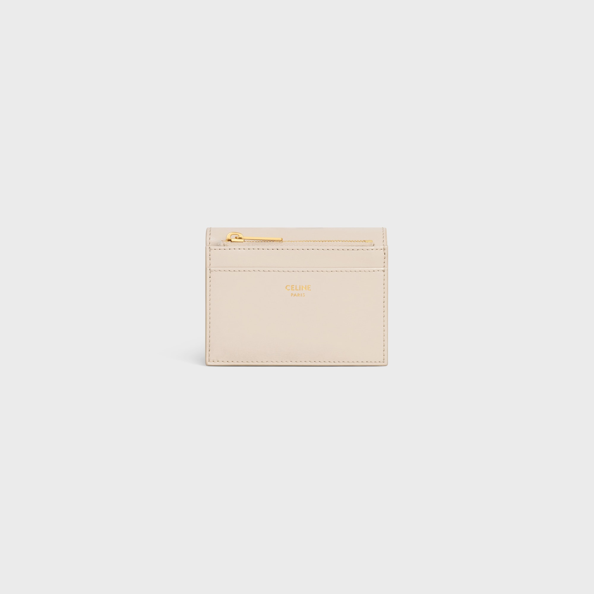 Replicate COMPACT WALLET WITH COIN TRIOMPHE IN SHINY CALFSKIN PALE BEIGE(1:1 replica)