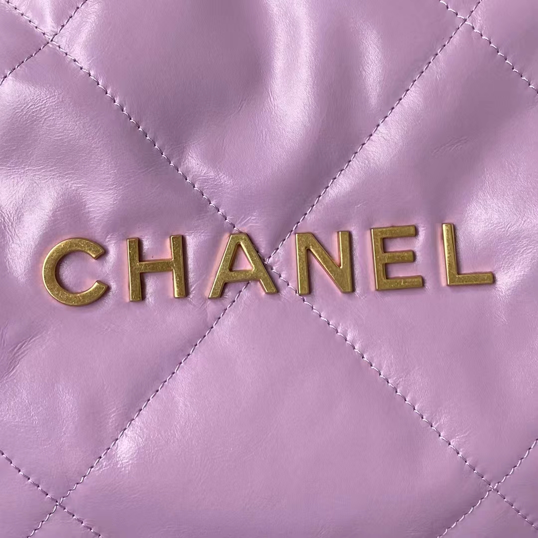 Replicate Chanel 22 AS3260 Small Bag Purple Calfskin Gold Hardware(1:1 replica)