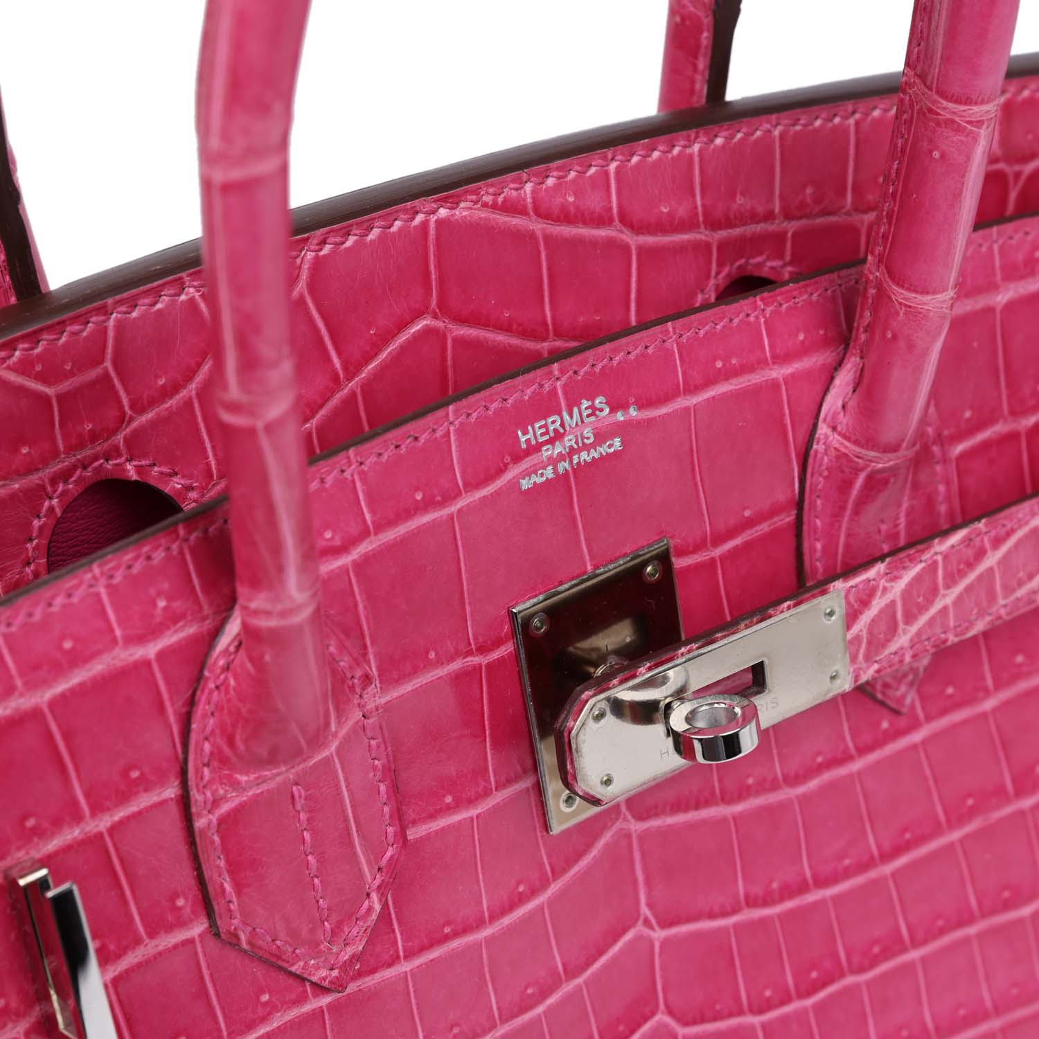 Replicate Hermes Birkin 30 Fuschia Shiny Niloticus Crocodile Palladium Hardware(1:1 replica)