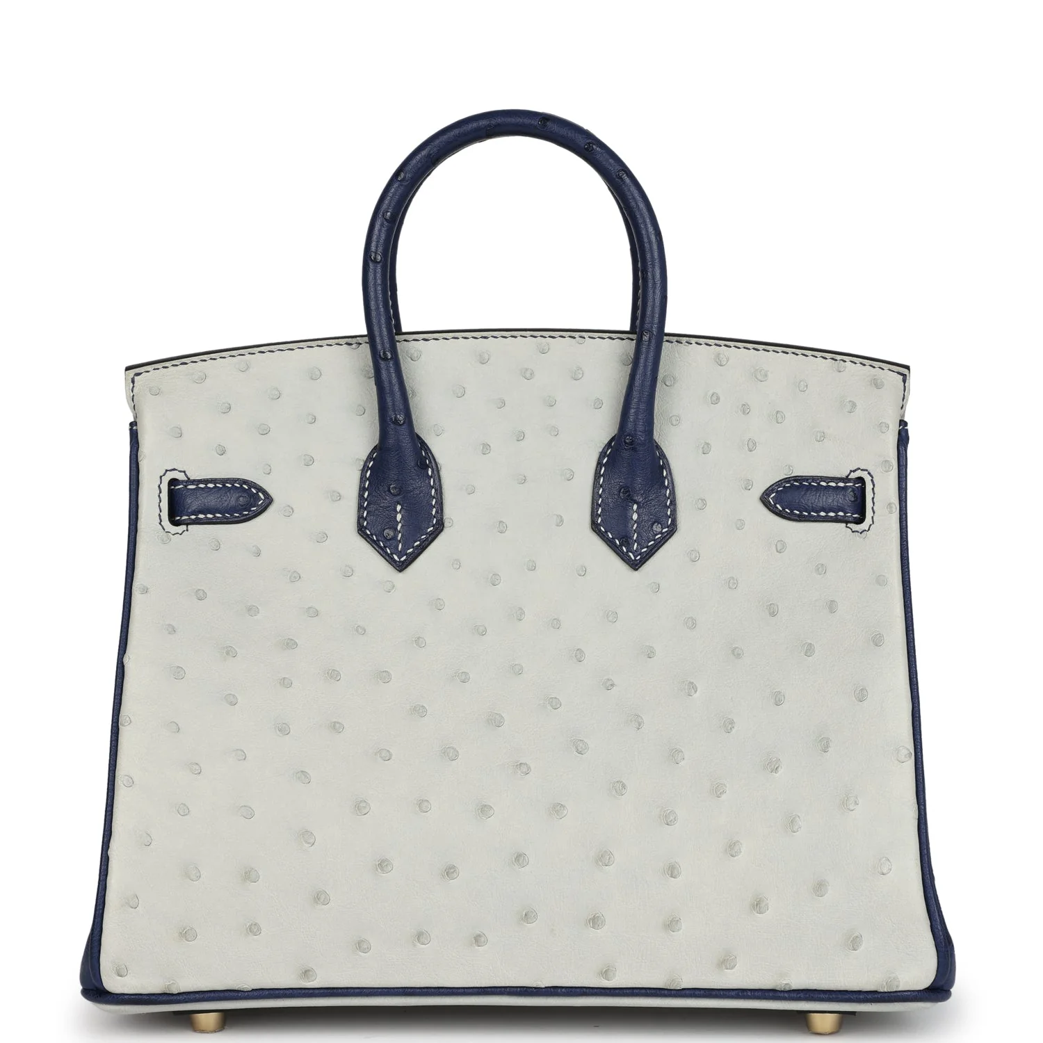 Replicate Hermes Special Order (HSS) Birkin 25 Gris Perle and Bleu Iris Ostrich Permabrass Hardware(1:1 replica)