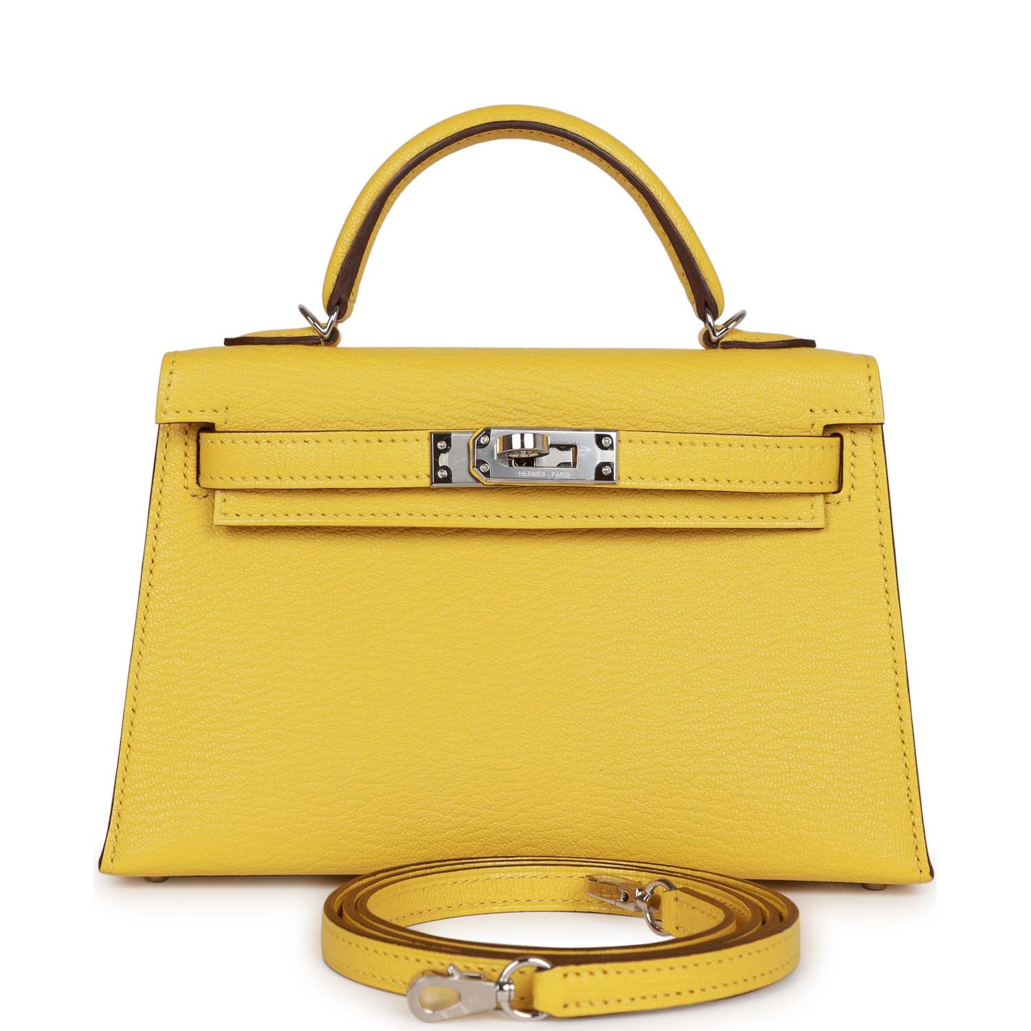 Replicate Hermes Kelly Sellier 20 Jaune de Naples Verso Ch��vre Palladium Hardware(1:1 replica)