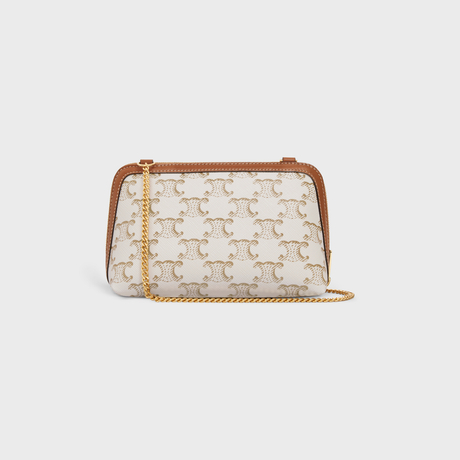 Replicate CLUTCH WITH CHAIN IN TRIOMPHE CANVAS AND LAMBSKIN WHITE/TAN(1:1 replica)
