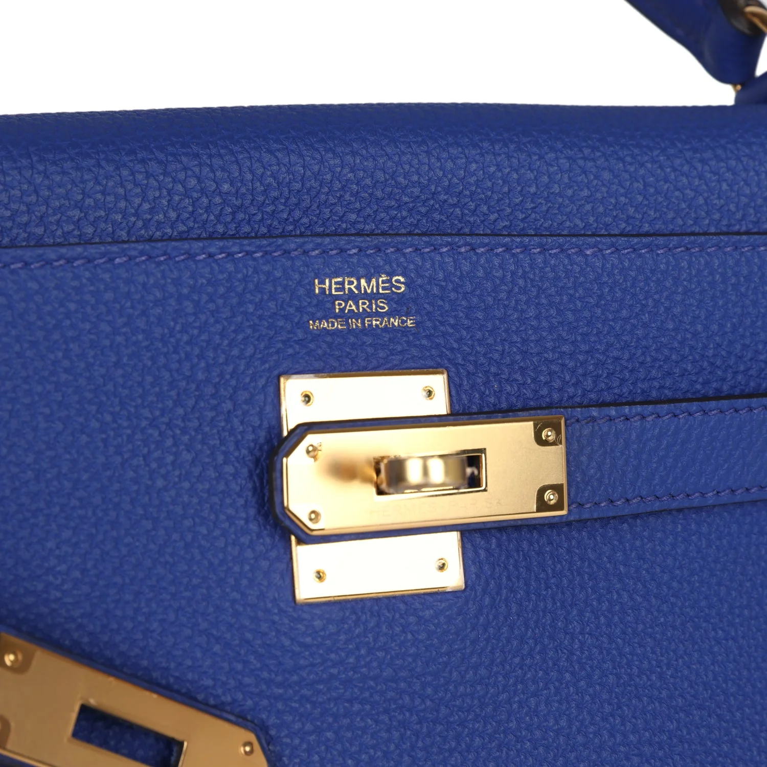 Replicate Hermes Kelly Retourne 32 Bleu Electric Togo Gold Hardware(1:1 replica)