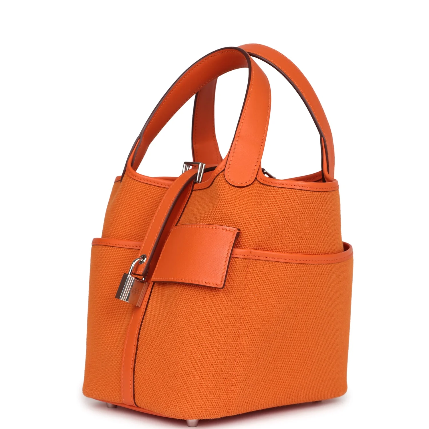 Replicate Hermes Picotin Cargo 18 Orange Swift and Toile Canvas Palladium Hardware(1:1 replica)