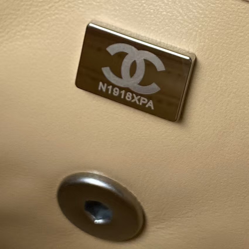 Replicate Chanel 23K AS1787 Mini Pearl Embossed Rectangular Flap Bag Lambskin Brushed Silver Metal Hardware Apricot(1:1 replica)