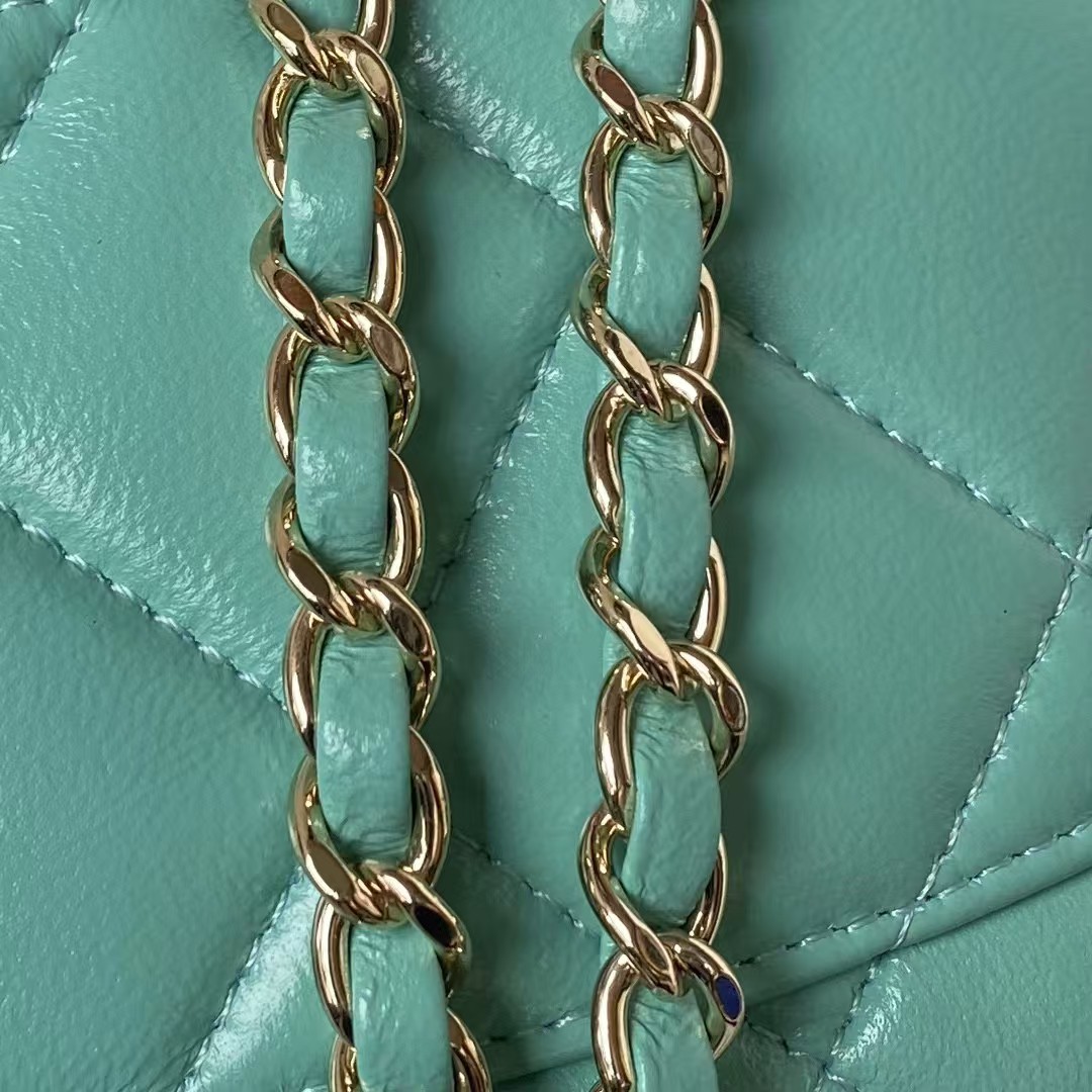 Replicate Chanel 24C AS4543 Mini Flap Bag Chain Bag Top Handle Turquoise Lambskin(1:1 replica)
