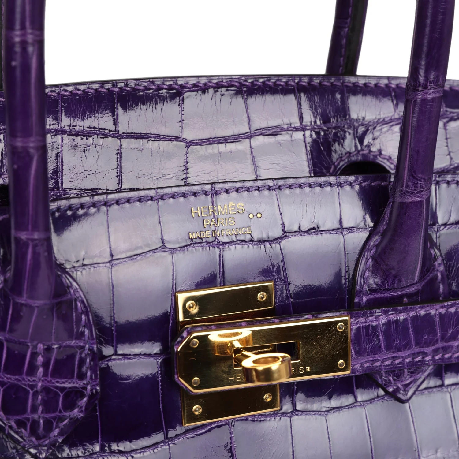 Replicate Hermes Birkin 30 Ultraviolet Shiny Niloticus Crocodile Gold Hardware(1:1 replica)