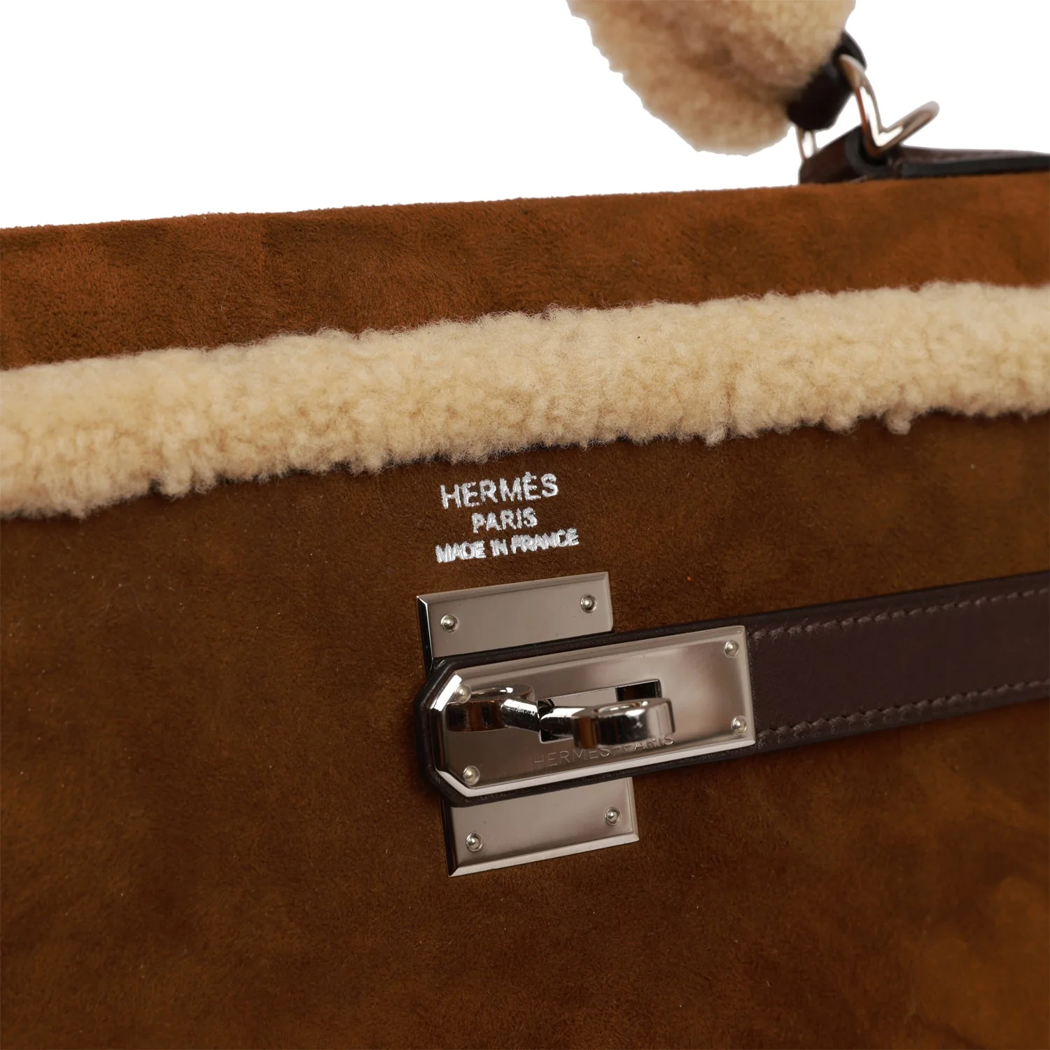 Replicate Hermes Teddy Kelly 35 Shearling and Ebene Barenia Palladium Hardware(1:1 replica)