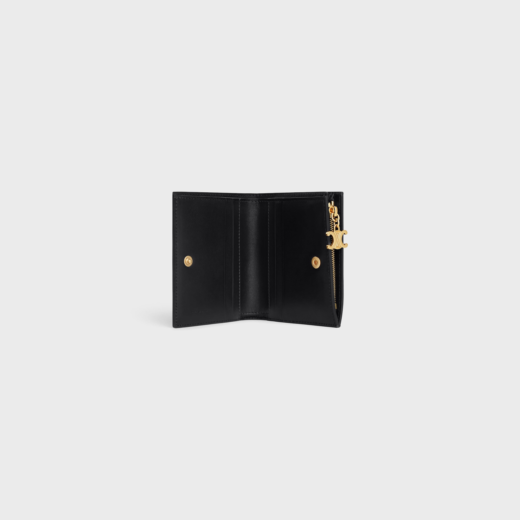 Replicate COMPACT WALLET TRIOMPHE CHARMS IN SHINY CALFSKIN BLACK(1:1 replica)