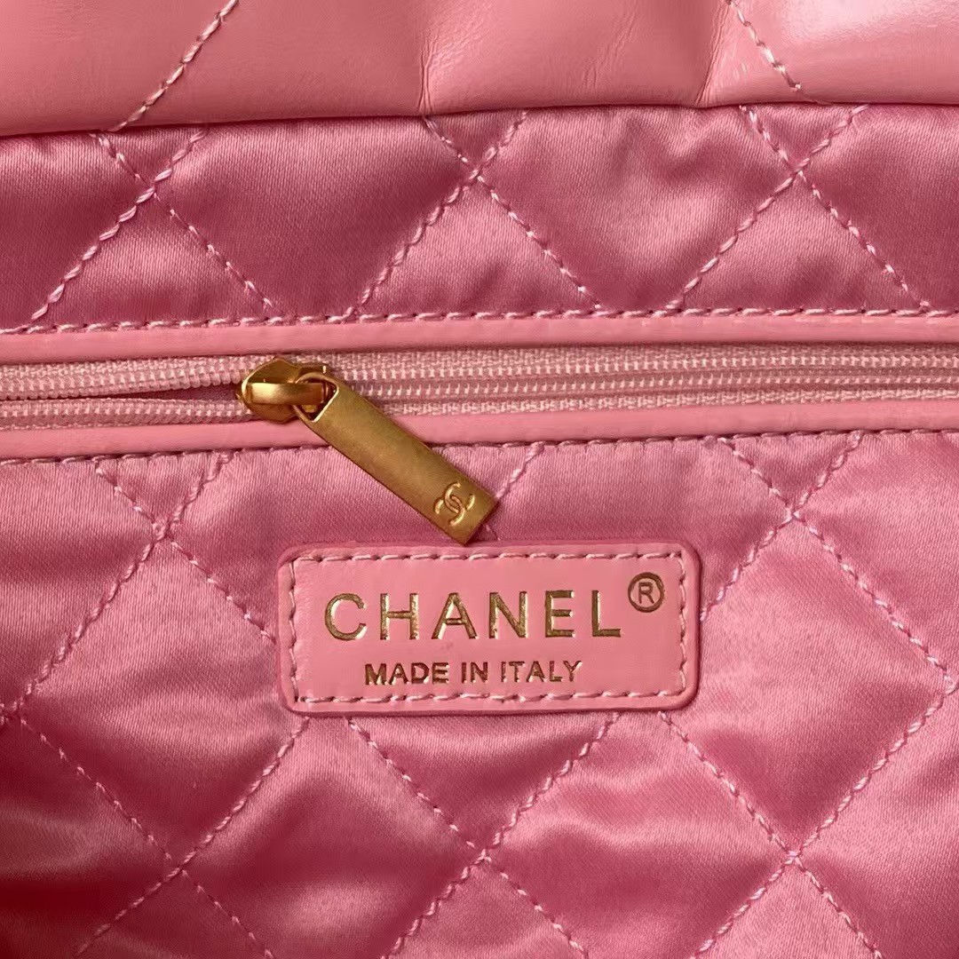 Replicate Chanel 22 Hobo Bag 24C AS4486 Gold Metallic Dark Pink Shiny Calfskin New Edition Horizontal(1:1 replica)