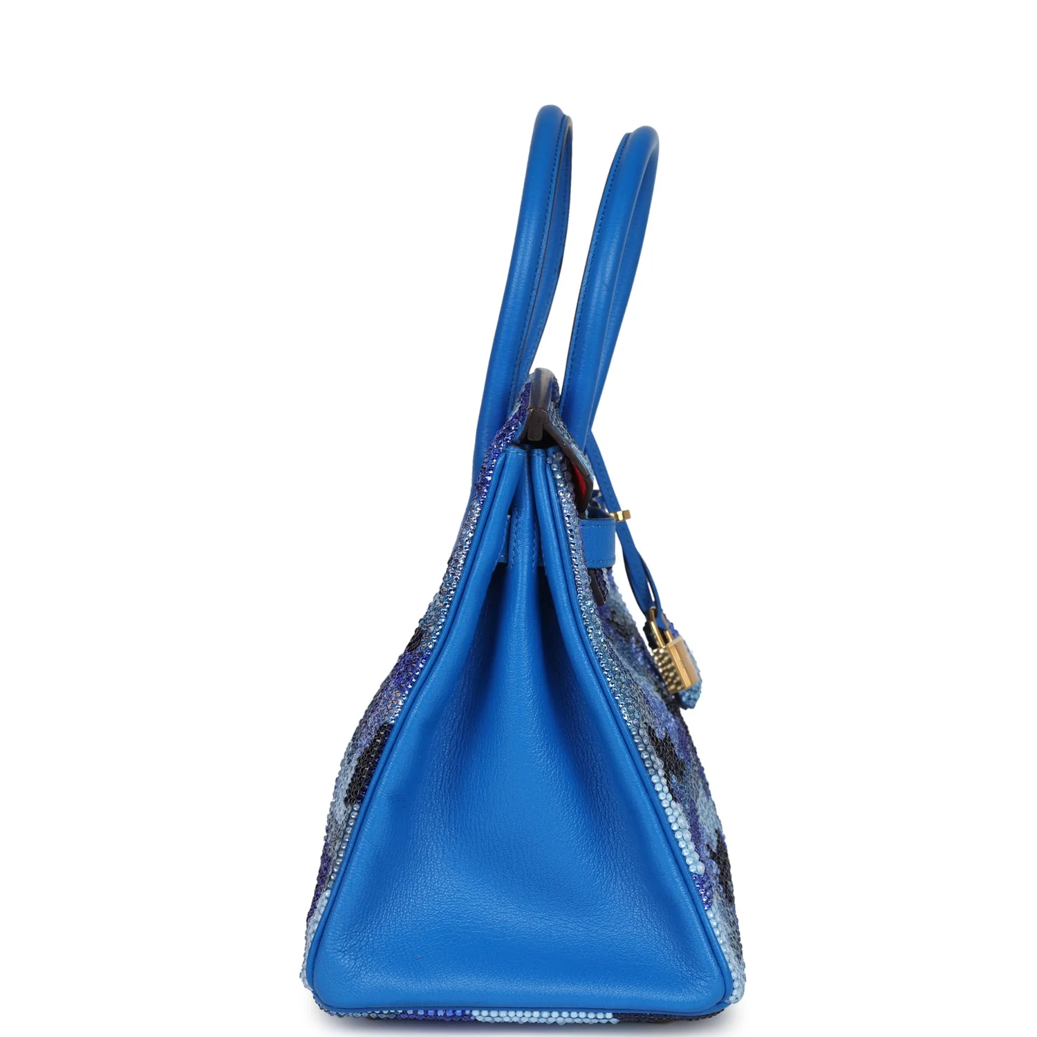 Replicate Custom Camouflage Swarovski Crystal Hermes Birkin 30 Bleu Hydra Chevre Gold Hardware(1:1 replica)