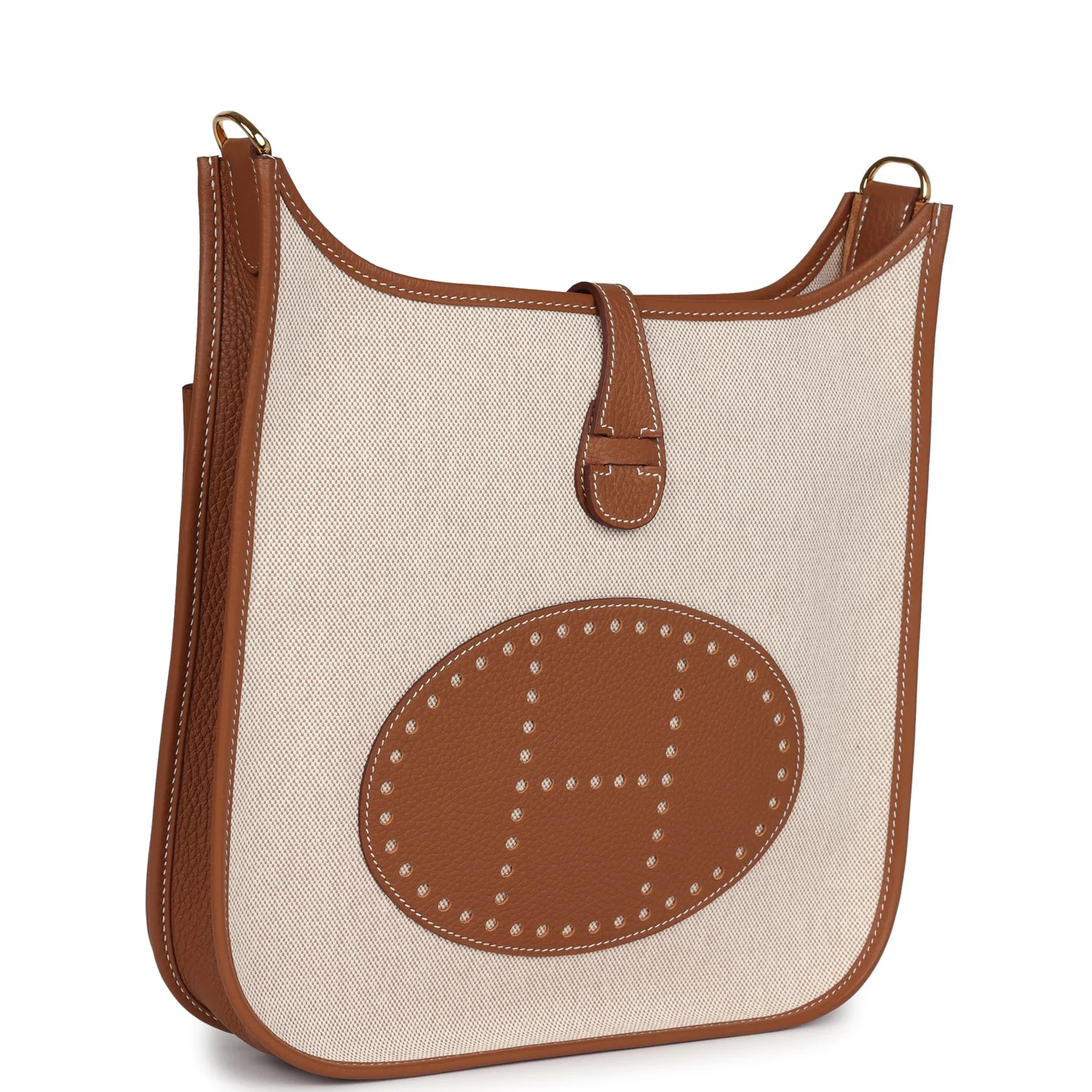 Replicate Hermes Evelyne III PM Gold Clemence and Ecru Toile H Canvas Gold Hardware(1:1 replica)
