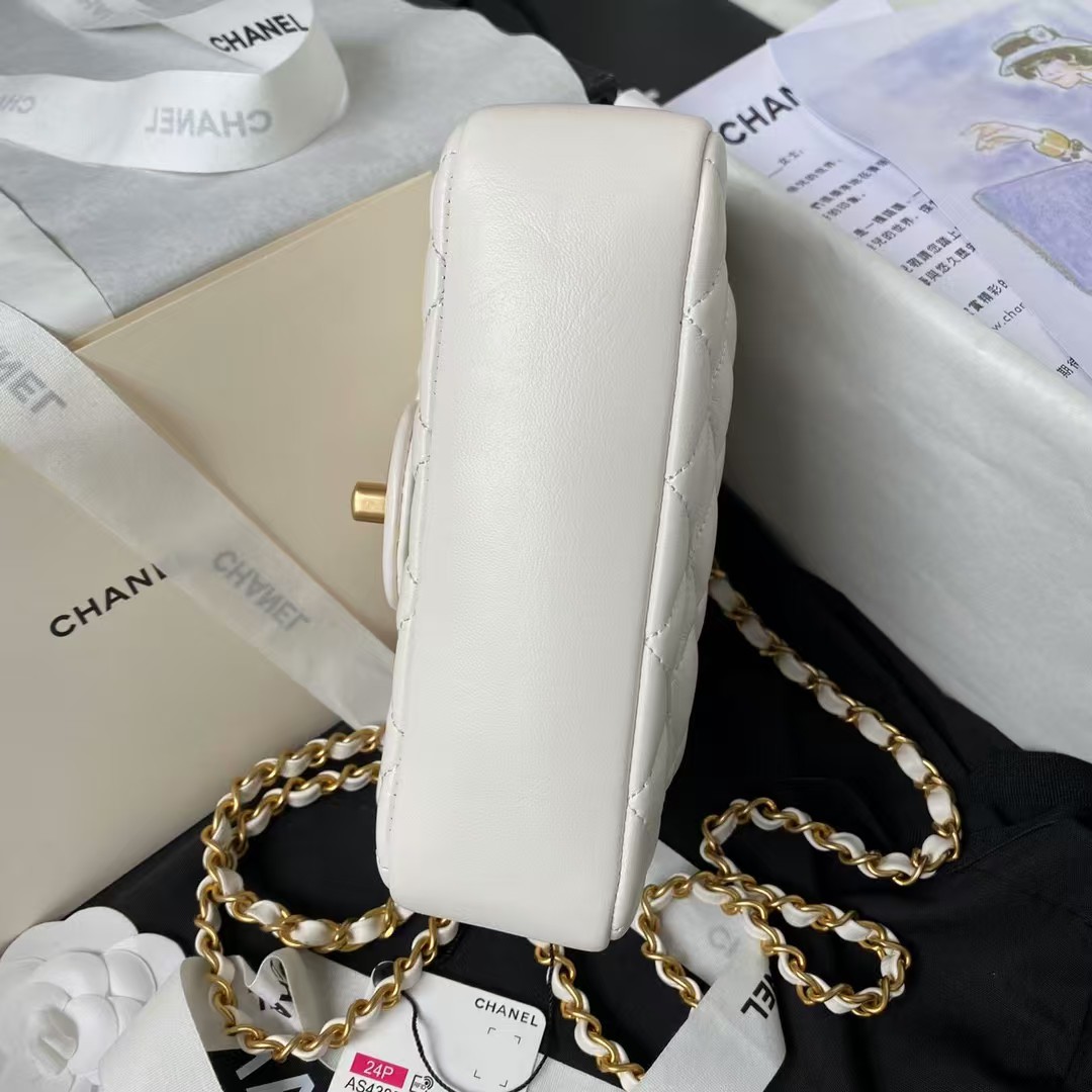 Replicate Chanel AS4385 Mini Flap Bag Pearl Lambskin Faux Pearl   Gold Metal White(1:1 replica)