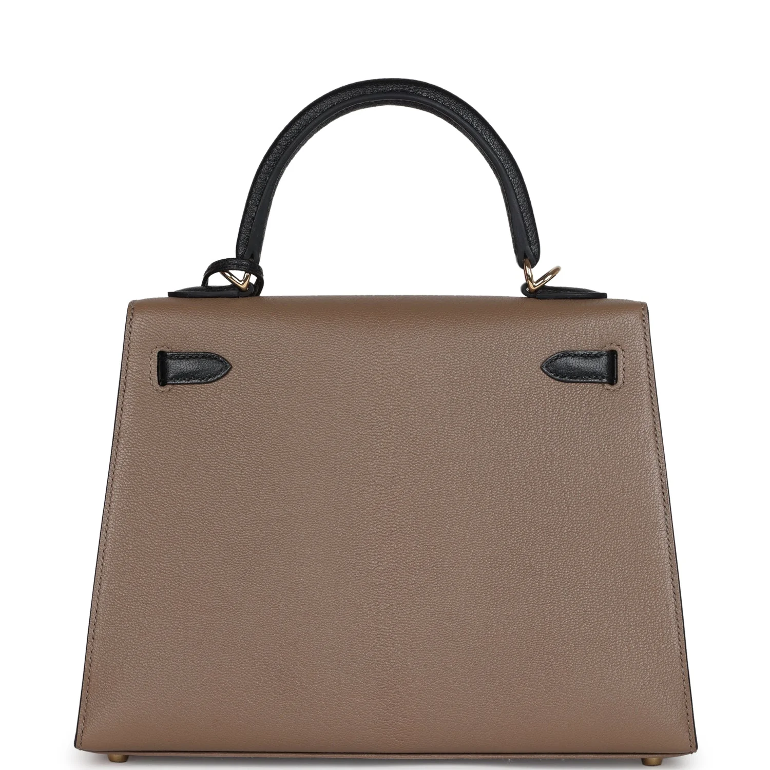 Replicate Hermes Special Order (HSS) Kelly Sellier 25 Black and Etoupe Chevre Mysore Permabrass Hardware(1:1 replica)