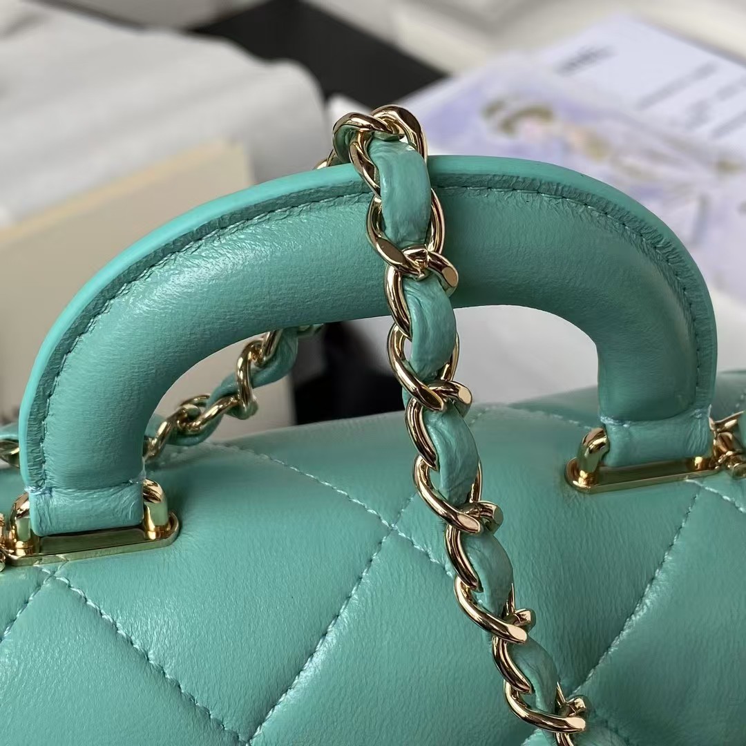 Replicate Chanel 24C AS4543 Mini Flap Bag Chain Bag Top Handle Turquoise Lambskin(1:1 replica)