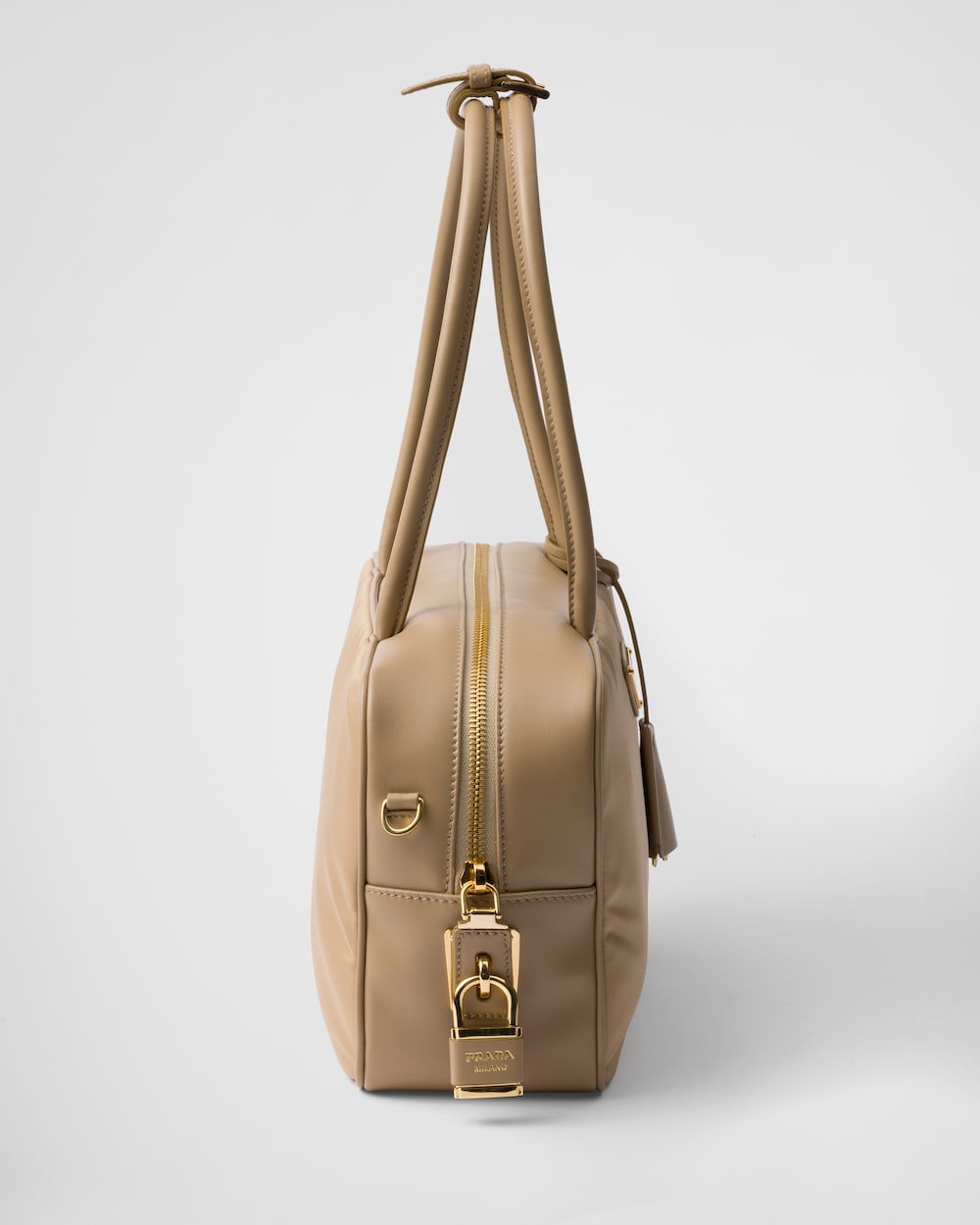 Replicate Re-Nylon and Leather Medium Top-Handle Bag With Padlock(1:1 replica)