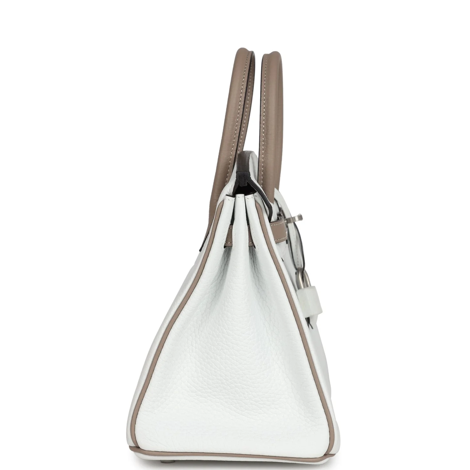 Replicate Hermes Special Order (HSS) Birkin 25 White and Etoupe Clemence Brushed Palladium Hardware(1:1 replica)