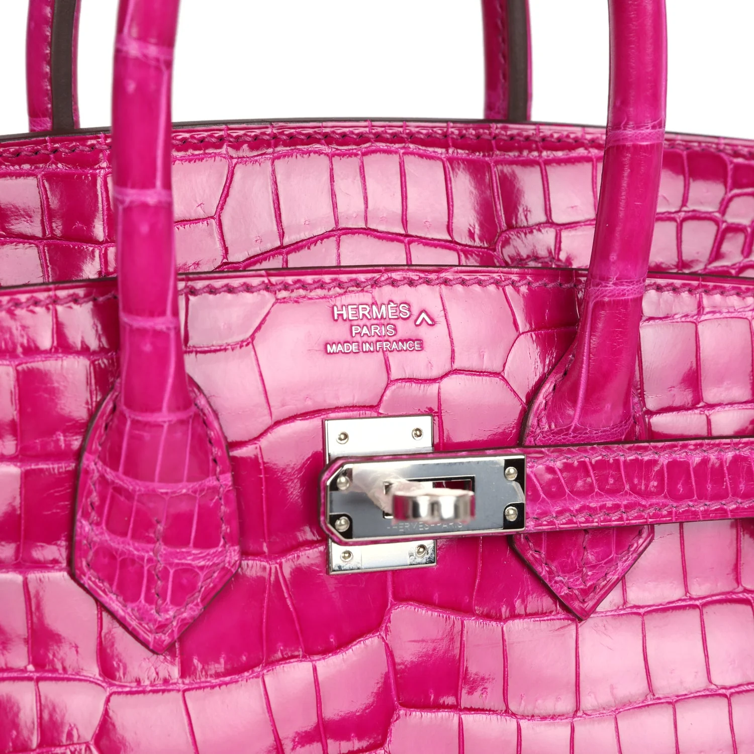 Replicate Hermes Birkin 25 Rose Sheherazade Shiny Porosus Crocodile Palladium Hardware(1:1 replica)