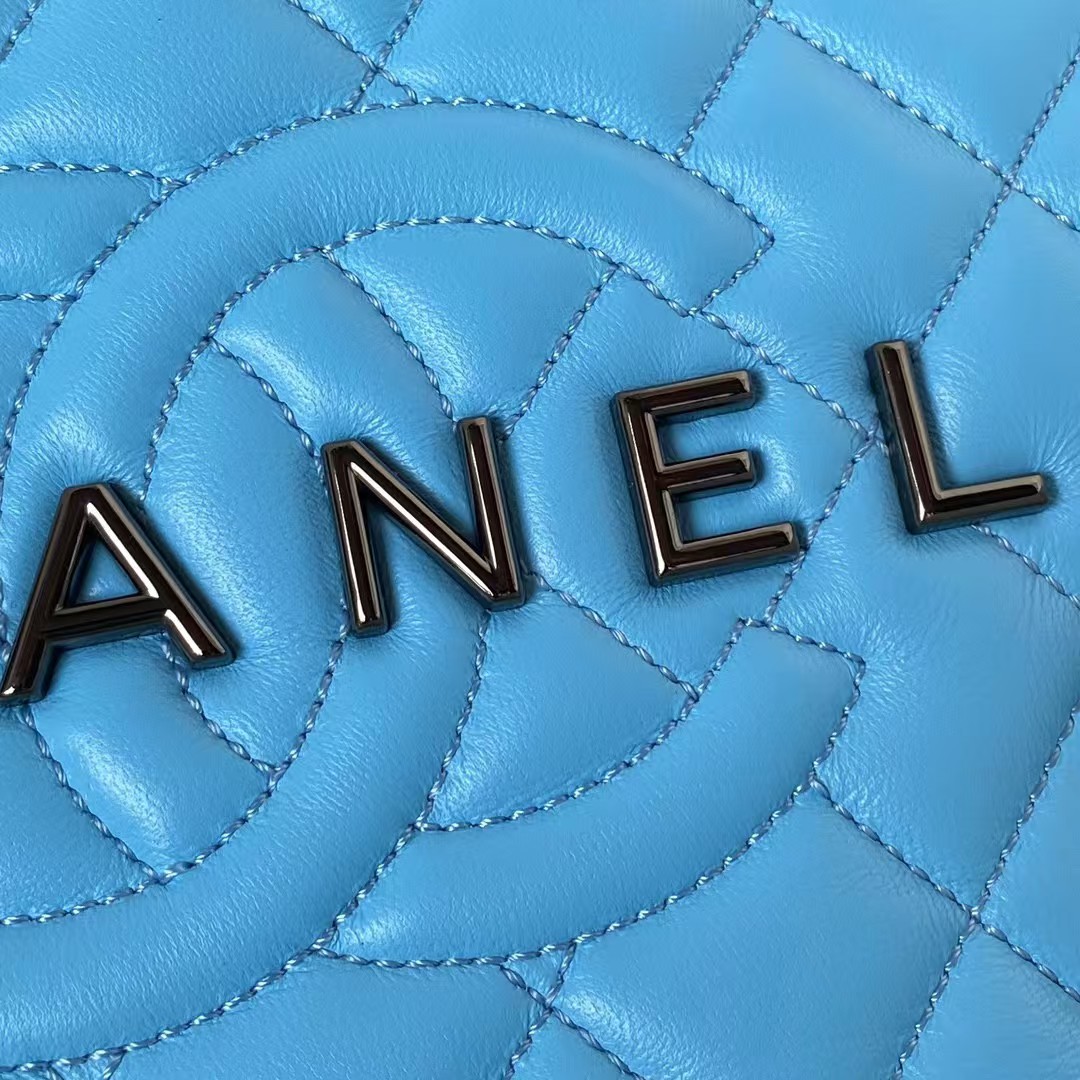 Replicate Chanel 24C AS4579 Star Bag Sky Blue and Black Satin Black Metal Hardware(1:1 replica)