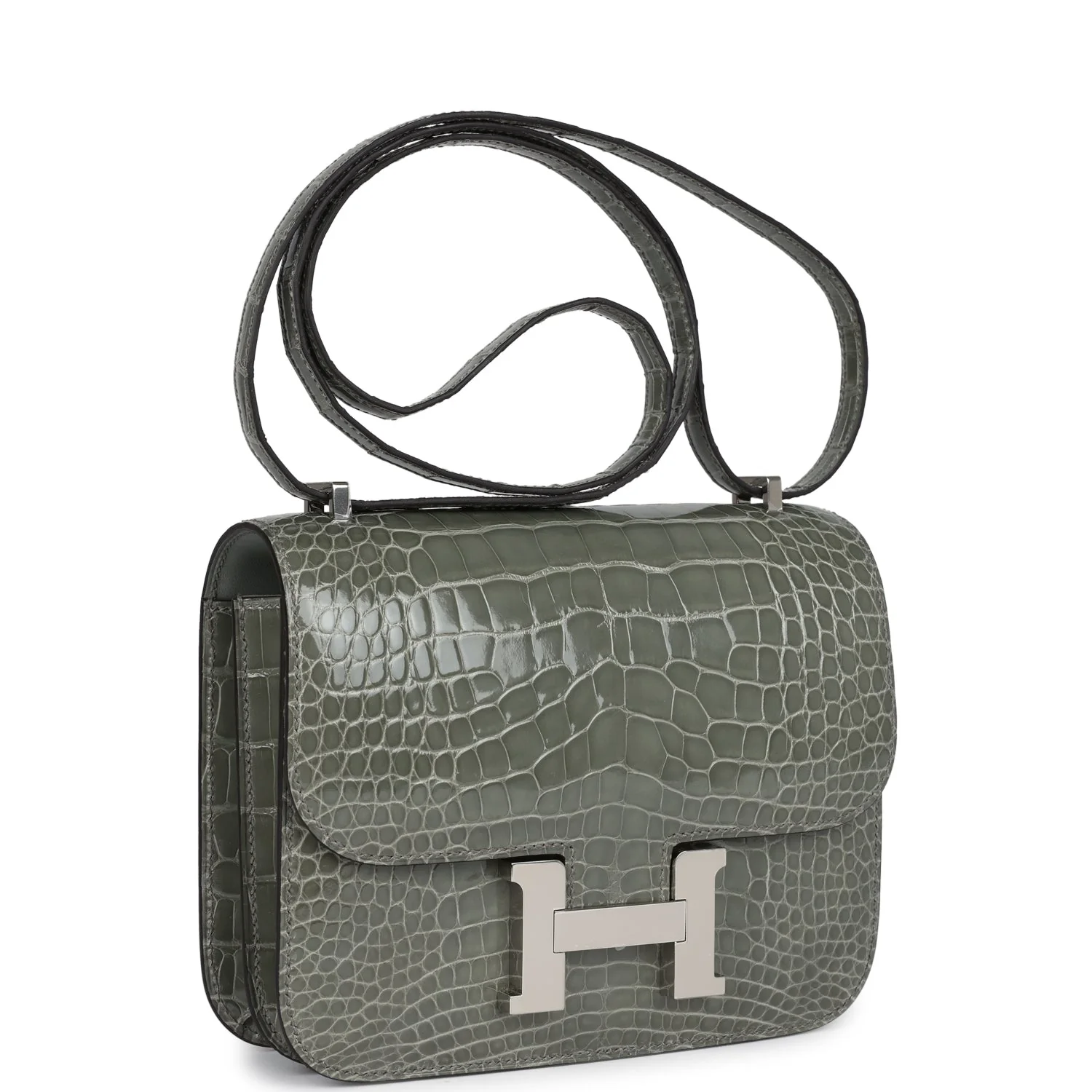 Replicate Hermes Constance 18 Gris Ciment Shiny Alligator Palladium Hardware(1:1 replica)