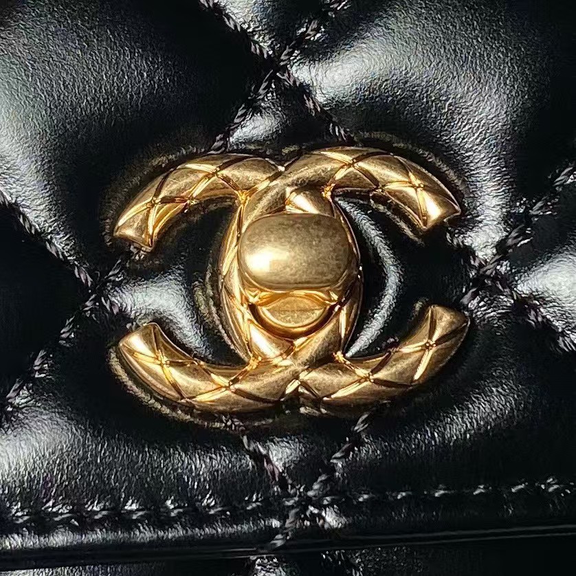 Replicate Chanel AS2215 Mini Flap Bag With Metal Top Handle Shiny Calfskin Black(1:1 replica)