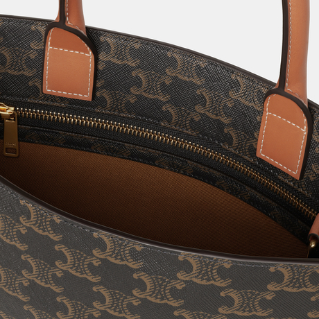 Replicate SMALL CABAS VERTICAL IN TRIOMPHE CANVAS AND CALFSKIN TAN(1:1 replica)